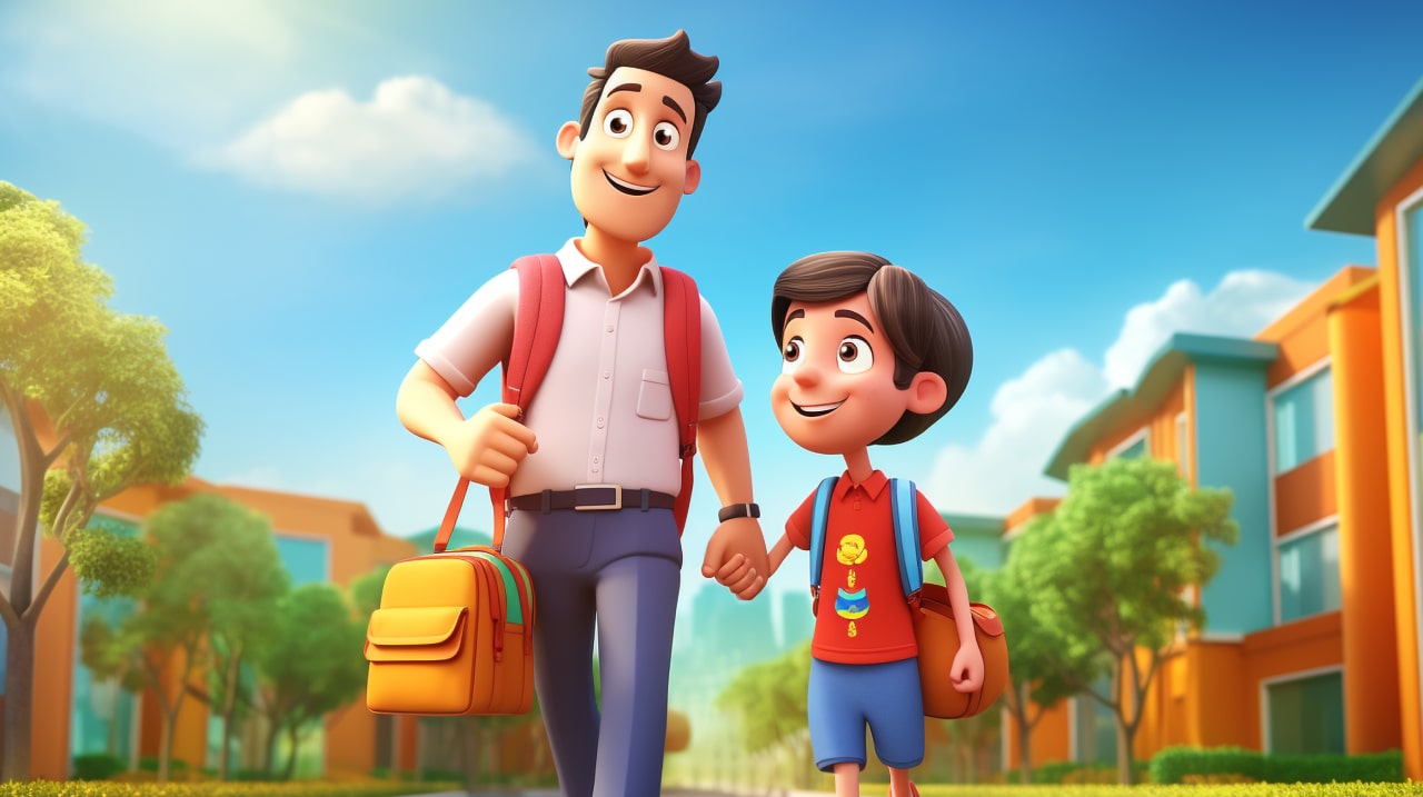 Parent with children to school-min